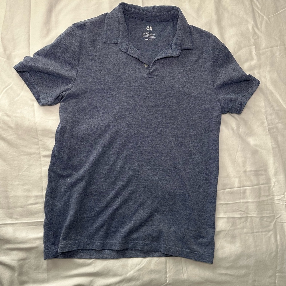 H&M Blue Polo Shirt Classic Style Short Sleeves